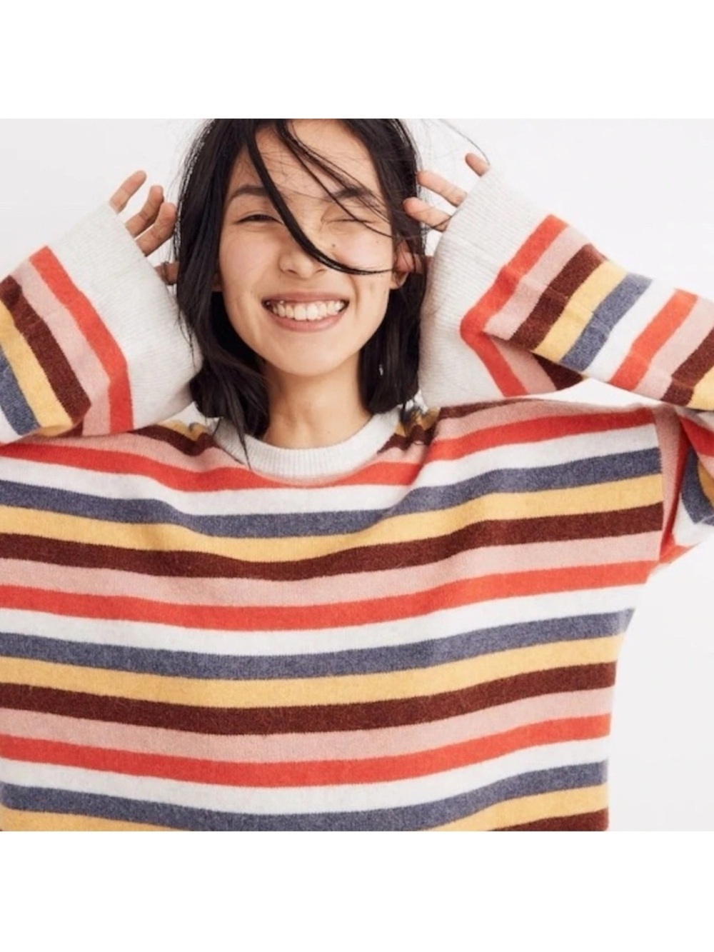 Madewell Retro Cardiff StripedCrewneck Sweater Alpaca/Mwerino Wool Blend Bell